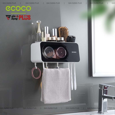 Bộ Kệ Để Bàn Chải Đánh Răng - Kèm Cốc Súc Miệng Úp Trong Kệ Trong Suốt Đa Năng Cho Phòng Tắm, Bồn Rửa Mặt | Ecoco Chính Hãng - Gia dụng Plus