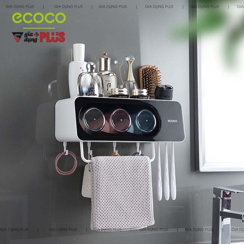 Bộ Kệ Để Bàn Chải Đánh Răng - Kèm Cốc Súc Miệng Úp Trong Kệ Trong Suốt Đa Năng Cho Phòng Tắm, Bồn Rửa Mặt | Ecoco Chính Hãng - Gia dụng Plus