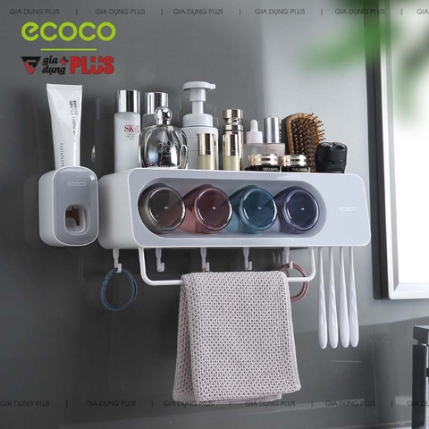 Bộ Kệ Để Bàn Chải Đánh Răng - Kèm Cốc Súc Miệng Úp Trong Kệ Trong Suốt Đa Năng Cho Phòng Tắm, Bồn Rửa Mặt | Ecoco Chính Hãng - Gia dụng Plus