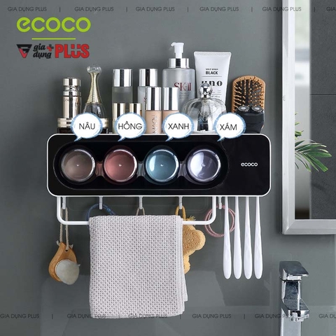 Bộ Kệ Để Bàn Chải Đánh Răng - Kèm Cốc Súc Miệng Úp Trong Kệ Trong Suốt Đa Năng Cho Phòng Tắm, Bồn Rửa Mặt | Ecoco Chính Hãng - Gia dụng Plus