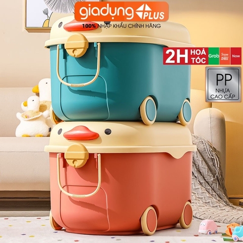 Thùng Nhựa PP 80 Lít Đựng Đồ Đa Năng - Nắp Đậy Có Thể Xếp Lego - Có Tay Kéo & Bánh Xe Lăn