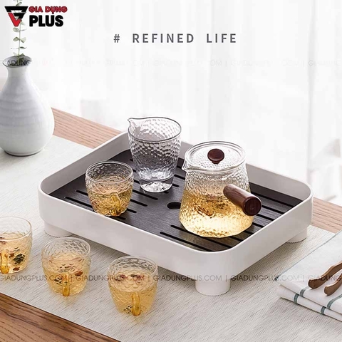 Khay trà nhựa chữ nhật, khay úp cốc ly 2 lớp ráo nước cao cấp - Hàng nhập khẩu chính hãng, chống bám bẩn JIANXIA