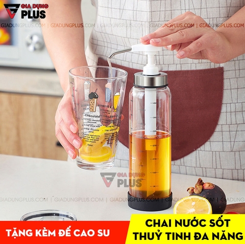 Chai Đựng Nước Sốt, Tương Ớt Dạng Vòi Nhấn Thông Minh Thuỷ Tinh Borosilicate Cao Cấp | KUAKE - gia dụng plus