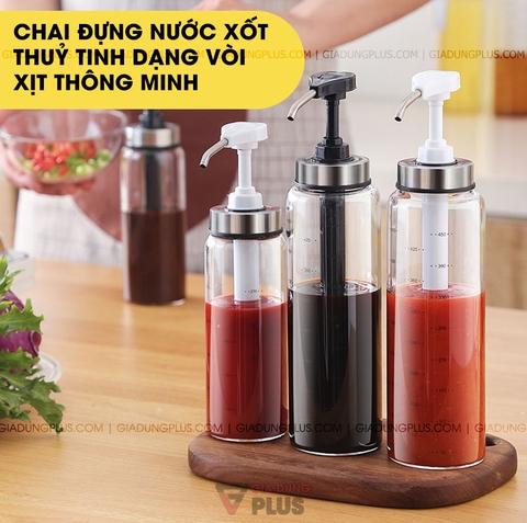 Chai Đựng Nước Sốt, Tương Ớt Dạng Vòi Nhấn Thông Minh Thuỷ Tinh Borosilicate Cao Cấp | KUAKE - Gia dụng Plus