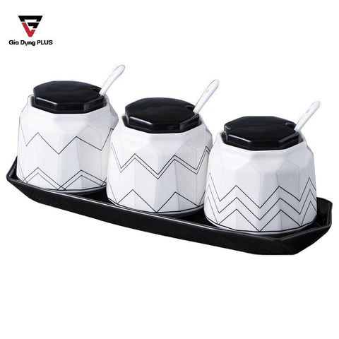 Bộ Hộp Đựng Gia Vị Sứ Cao Cấp & Sang Trọng Cho Nhà Bếp | Thiết Kế Hình Kim Cương, Phong Cách Bắc Âu - QianHuiju - Gia dụng Plus
