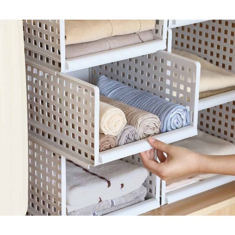 Kệ Nhựa Phân Chia Tủ Quần Áo Gấp Gọn | Khay Ngăn Kéo Đựng Quần Áo, Đồ Dùng Đa Năng Xếp Chồng Được
