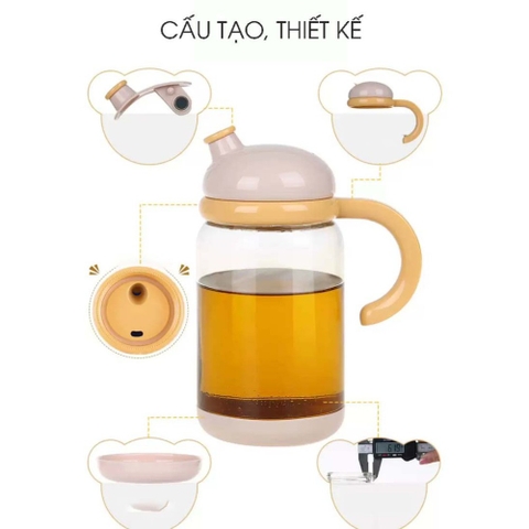 【Xả Kho】Lọ thuỷ tinh đựng dầu ăn, nước mắm, nước tương đầu nấm dễ thương JIANXIA