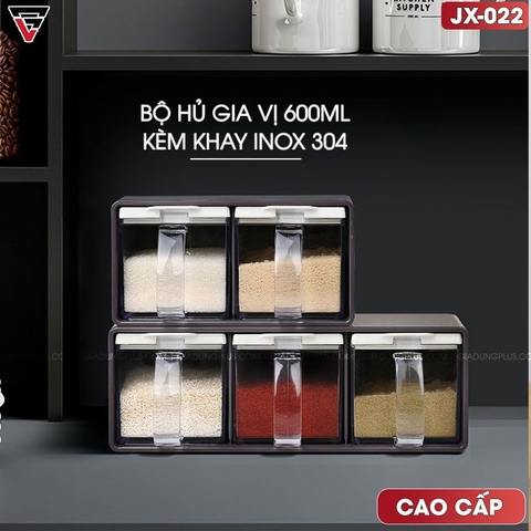 Bộ hộp đựng gia vị kèm kệ inox 304 cao cấp, dung tích lớn JIANXIA