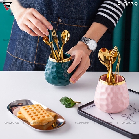 【Xả Kho】Lọ sứ đựng nĩa trái cây, muỗng cafe (có muỗng+nĩa kèm theo) cao cấp - GiaDụngPlus