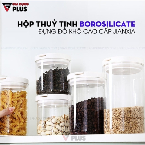 【Xả Kho】Hộp đựng thực phẩm khô thuỷ tinh borosilicate, có nắp kín & thông minh chính hãng JIANXIA