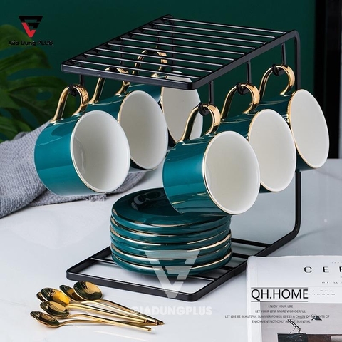 Bộ Ấm Trà Cao Cấp & Cực Đẹp Bằng Sứ - Màu Xanh Ngọc Lục Bảo Sang Trọng - Phong Cách Quý Tộc Bắc Âu | QuianHuiju - Gia dụng Plus