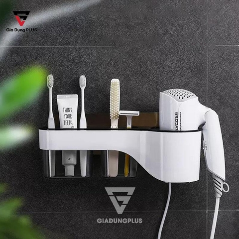 Kệ Để Máy Sấy Tóc Dán Tường, Hai Ngăn Đựng Đồ Tiện Ích - Chính Hãng ShuangQuing (PL-0113) - Gia dụng Plus