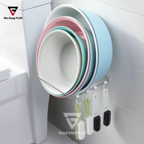 Giá Treo Rổ Rá, Thau Chậu Dán Tường Đa Năng Có 4 Móc Treo Đồ Kèm Theo ShuangQuing (SQ-0114) - Gia dụng Plus