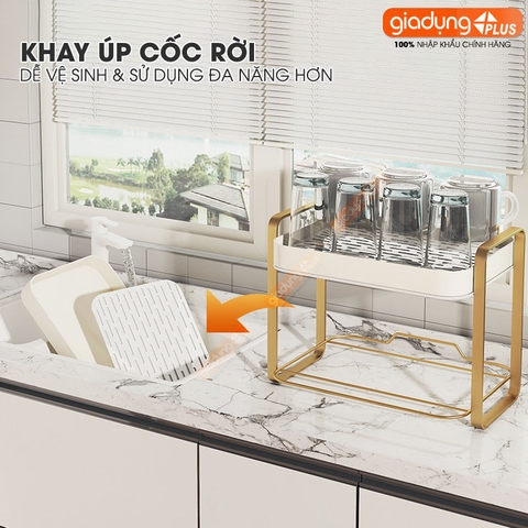 Khay kệ nhựa cao cấp phong cách sang trọng úp ly cốc, chén, khay trà có rảnh thoát nước phong cách Bắc Âu (YM-0552) - Gia dụng Plus