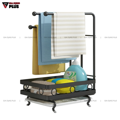 Giỏ Đựng Đồ Rửa Chén Kèm Thanh Treo Khăn Lau Bếp Dán Tường Bằng Thép Carbon / Sơn Tĩnh Điện Không Gỉ Cao Cấp | NANJIE - Gia dụng Plus