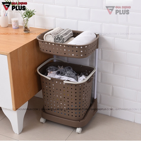 Giỏ Đựng Quần Áo Bẩn Nhiều Tầng, Có Bánh Xe Đẩy Cao Cấp Cho Phòng Tắm Gọn Gàng - Gia dụng Plus