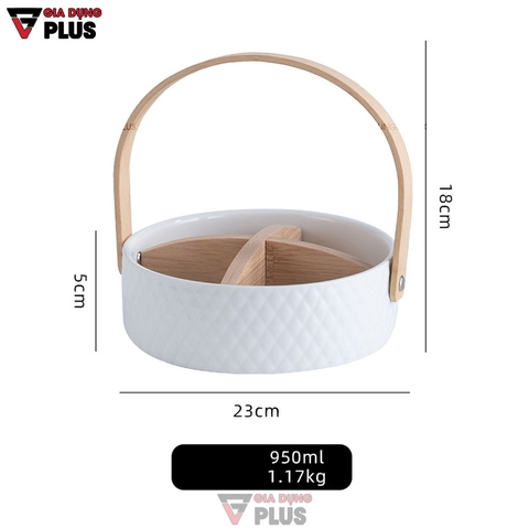 Giỏ Đựng Trái Cây, Đồ Ăn Vặt, Bánh Kẹo Đa Năng Gốm Sứ Cao Cấp | Có Vách Ngăn Gỗ Tiện Lợi - Gia dụng Plus