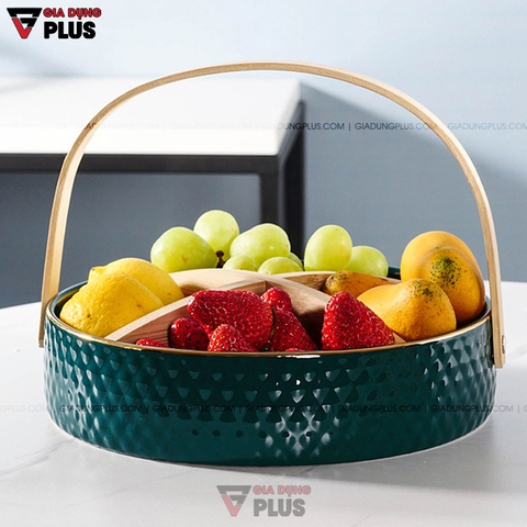 Giỏ Đựng Trái Cây, Đồ Ăn Vặt, Bánh Kẹo Đa Năng Gốm Sứ Cao Cấp | Có Vách Ngăn Gỗ Tiện Lợi - Gia dụng Plus