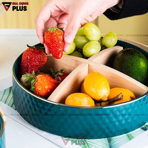 Giỏ Đựng Trái Cây, Đồ Ăn Vặt, Bánh Kẹo Đa Năng Gốm Sứ Cao Cấp | Có Vách Ngăn Gỗ Tiện Lợi - Gia dụng Plus