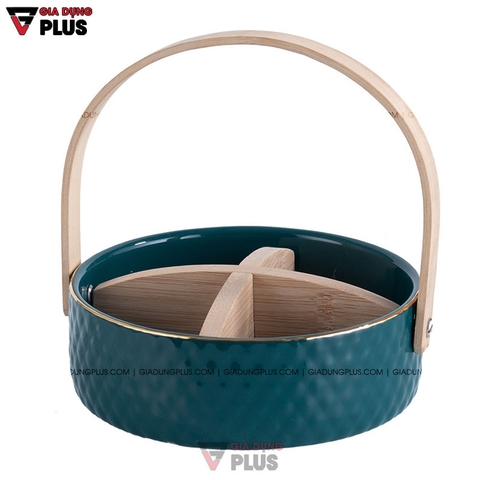 Giỏ Đựng Trái Cây, Đồ Ăn Vặt, Bánh Kẹo Đa Năng Gốm Sứ Cao Cấp | Có Vách Ngăn Gỗ Tiện Lợi - Gia dụng Plus