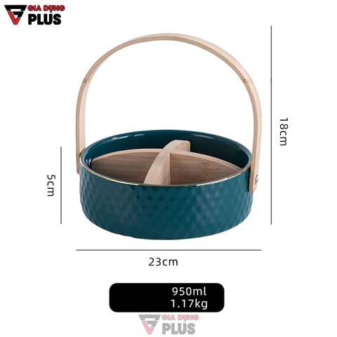 Giỏ Đựng Trái Cây, Đồ Ăn Vặt, Bánh Kẹo Đa Năng Gốm Sứ Cao Cấp | Có Vách Ngăn Gỗ Tiện Lợi - Gia dụng Plus