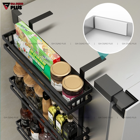 Giá Treo Cạnh Hông Tủ Lạnh Đa Năng Giúp Bếp Gọn Gàng, Không Cần Đinh Vít Đựng Hủ Gia Vị / Đồ Dùng Bếp | Nanjie - Gia dụng Plus