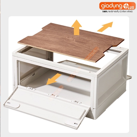 Hộp đựng đồ gấp gọn nắp gỗ MDF cao cấp cho cắm trại, đồ dùng, sách vở, quần áo phong cách cổ điển LAZYDO (LZ-0527) - Gia dụng Plus