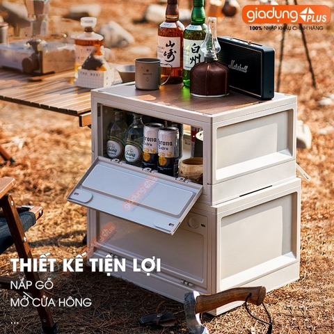 Hộp đựng đồ gấp gọn nắp gỗ MDF cao cấp cho cắm trại, đồ dùng, sách vở, quần áo phong cách cổ điển LAZYDO (LZ-0527) - Gia dụng Plus