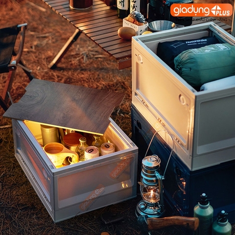 Hộp đựng đồ gấp gọn nắp gỗ MDF cao cấp cho cắm trại, đồ dùng, sách vở, quần áo phong cách cổ điển LAZYDO (LZ-0527) - Gia dụng Plus