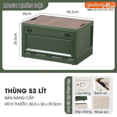 Hộp đựng đồ gấp gọn nắp gỗ MDF cao cấp cho cắm trại, đồ dùng, sách vở, quần áo phong cách cổ điển LAZYDO (LZ-0527) - Gia dụng Plus