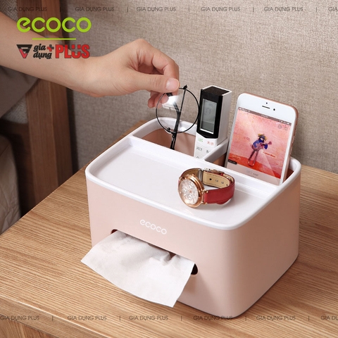 Hộp Đựng Giấy Ăn Đa Năng Đặt Bàn Chữ Nhật Cao Cấp (Để Điện Thoại, Đồ Dùng Cá Nhân) | Ecoco Chính Hãng - Gia dụng Plus