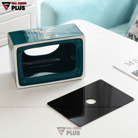 Hộp Đựng Giấy Ăn Đặt Bàn Gốm Sứ Xanh Ngọc Lục Bảo Cao Cấp | Phong Cách Bắc Âu Với Bộ Hươu Quý Tộc - Gia dụng Plus