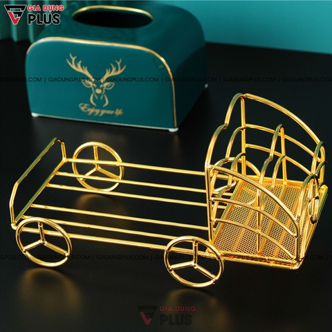 Hộp Đựng Khăn Giấy Gốm Sứ Xanh Ngọc Lục Bảo | Kèm Kệ Mạ Vàng Đựng Điều Khiển Từ Xa Đa Năng | Phong Cách Bắc Âu - Gia dụng Plus