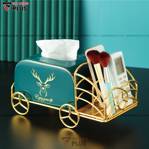 Hộp Đựng Giấy Ăn Đặt Bàn Gốm Sứ Xanh Ngọc Lục Bảo Cao Cấp | Phong Cách Bắc Âu Với Bộ Hươu Quý Tộc - Gia dụng Plus