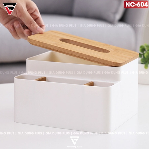 Hộp Đựng Khăn Giấy Đặt Bàn Đa Năng Nhiều Ngăn | Hộp Nhựa PS, Nắp Gỗ | Nacchan - Gia dụng Plus