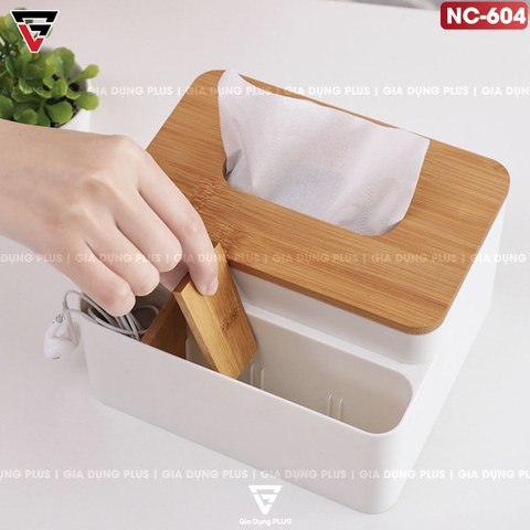 Hộp Đựng Khăn Giấy Đặt Bàn Đa Năng Nhiều Ngăn | Hộp Nhựa PS, Nắp Gỗ | Nacchan - Gia dụng Plus