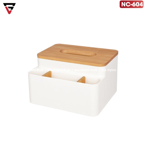 Hộp Đựng Khăn Giấy Đặt Bàn Đa Năng Nhiều Ngăn | Hộp Nhựa PS, Nắp Gỗ | Nacchan - Gia dụng Plus