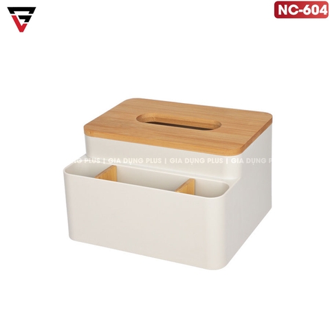 Hộp Đựng Khăn Giấy Đặt Bàn Đa Năng Nhiều Ngăn | Hộp Nhựa PS, Nắp Gỗ | Nacchan - Gia dụng Plus