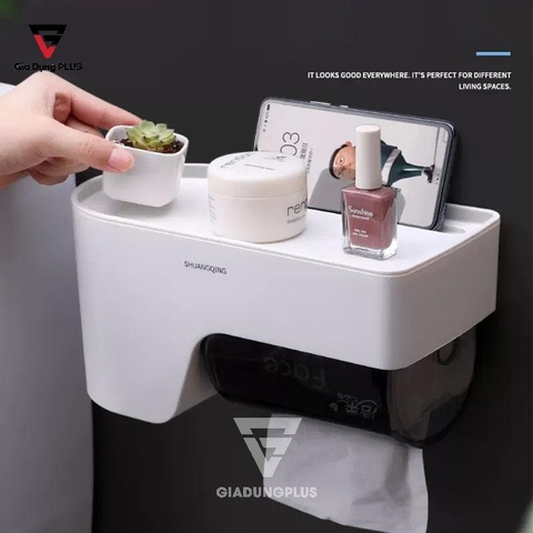 Hộp Đựng Giấy Vệ Sinh Dán Tường Nhựa ABS Tích Hợp Ngăn Đựng Đồ Đa Năng ShuangQuing (SQ-0108) - Gia dụng Plus