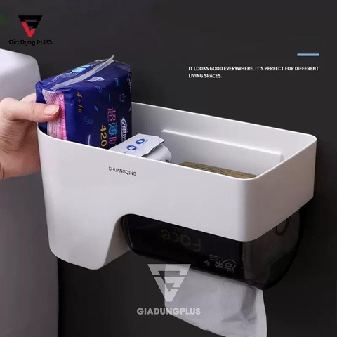 Hộp Đựng Giấy Vệ Sinh Dán Tường Nhựa ABS Tích Hợp Ngăn Đựng Đồ Đa Năng ShuangQuing (SQ-0108) - Gia dụng Plus
