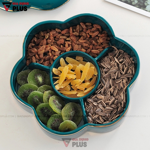 Hộp Đựng Kẹo Mứt Bông Hoa Gốm Sứ Thủ Công | Màu Xanh Ngọc Lục Bảo Cao Cấp | Phong Cách Bắc Âu Sang Trọng - Gia dụng Plus