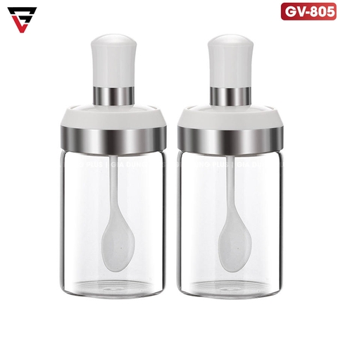 Lọ Đựng Gia Vị Muỗng Nắp Thuỷ Tinh Borosilicate (Màu Trắng) Có Nắp Viền INOX 304 | KUAKE - Gia dụng Plus