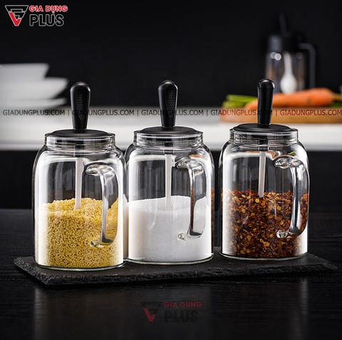 Lọ Đựng Gia Vị Thìa Liền Nắp Có Tay Cầm Thuỷ Tinh Borosilicate | Mẫu Mới 2021 | KUAKE - Gia dụng Plus