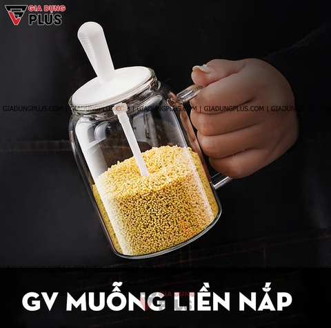 Lọ Đựng Gia Vị Thìa Liền Nắp Có Tay Cầm Thuỷ Tinh Borosilicate | Mẫu Mới 2021 | KUAKE - Gia dụng Plus