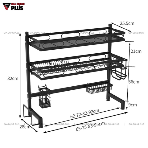 Kệ Đựng Chén Đĩa Ráo Nước Trên Bồn Rửa Chén Đa Năng Bằng Thép Carbon / Sơn Tĩnh Điện Cao Cấp - NANJIE - Gia dụng Plus
