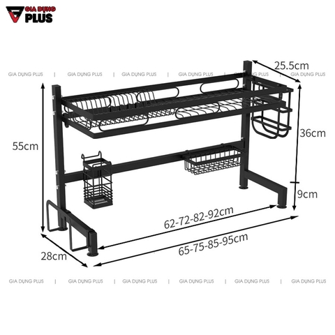 Kệ Đựng Chén Đĩa Ráo Nước Trên Bồn Rửa Chén Đa Năng Bằng Thép Carbon / Sơn Tĩnh Điện Cao Cấp - NANJIE - Gia dụng Plus