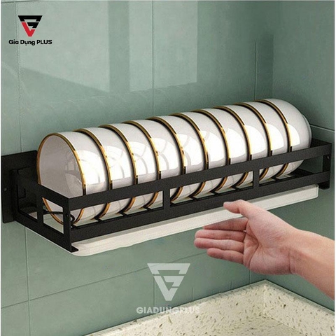 Kệ Đựng Chén Bát INOX 304 Treo Tường Chắc Chắn, Không Cần Khoan Tường (Sơn Tĩnh Điện Màu Đen) Cao Cấp Cho Phòng Bếp (LZ-0201) - Gia dụng Plus