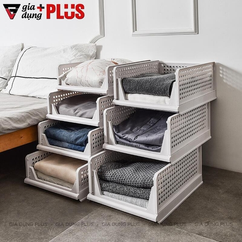 Hộp đựng đồ ngăn kéo để phân chia tủ quần áo, đựng đồ đa năng gấp gọn LAZYDO (bản nâng cấp có thanh chắn trước) - Gia dụng Plus