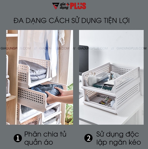 Hộp đựng đồ ngăn kéo để phân chia tủ quần áo, đựng đồ đa năng gấp gọn LAZYDO (bản nâng cấp có thanh chắn trước) - Gia dụng Plus