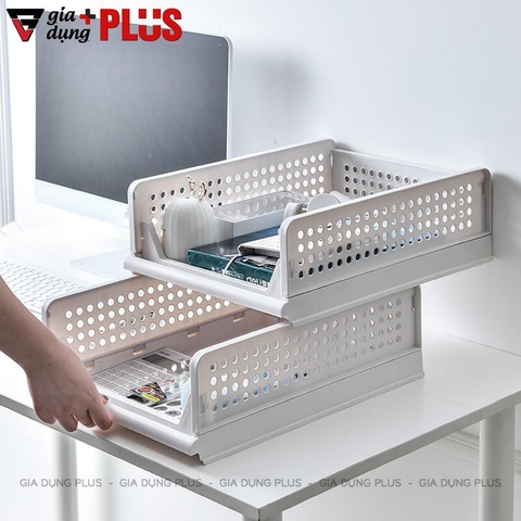 Hộp đựng đồ ngăn kéo để phân chia tủ quần áo, đựng đồ đa năng gấp gọn LAZYDO (bản nâng cấp có thanh chắn trước) - Gia dụng Plus